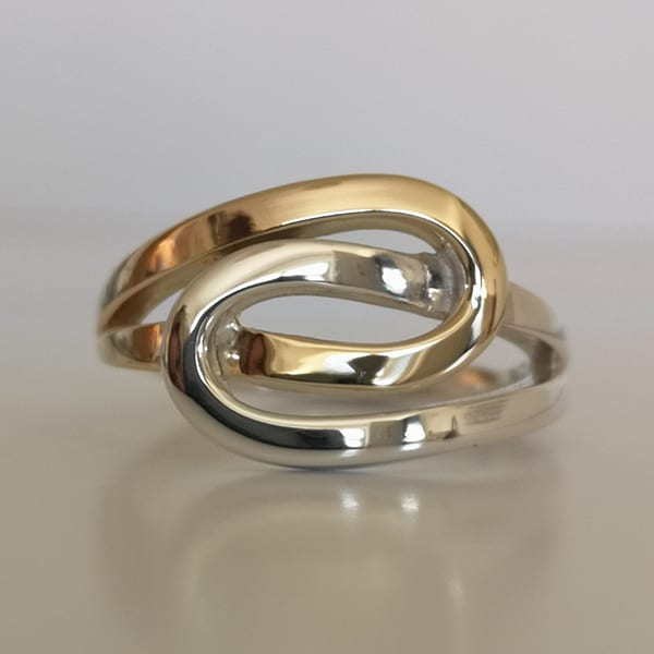 Contemporary Knot Ring Silver and Solid Gold