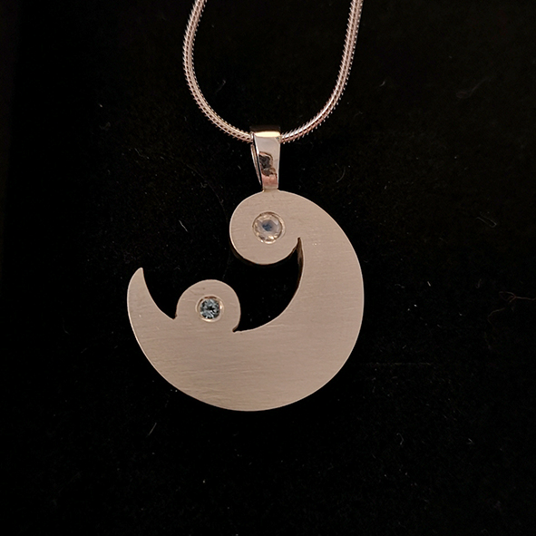 Mother and Child Pendant in Silver, Moonstone and Blue Topaz