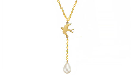 Flying Home Golden Swallow Pendant with Freshwater Pearl