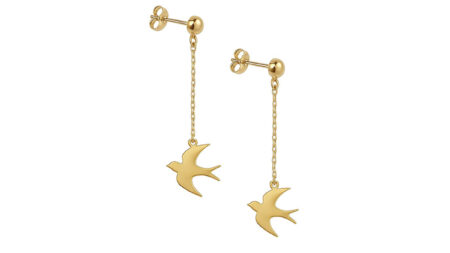 Flying Home Golden Swallow Drop Earrings Solid Gold